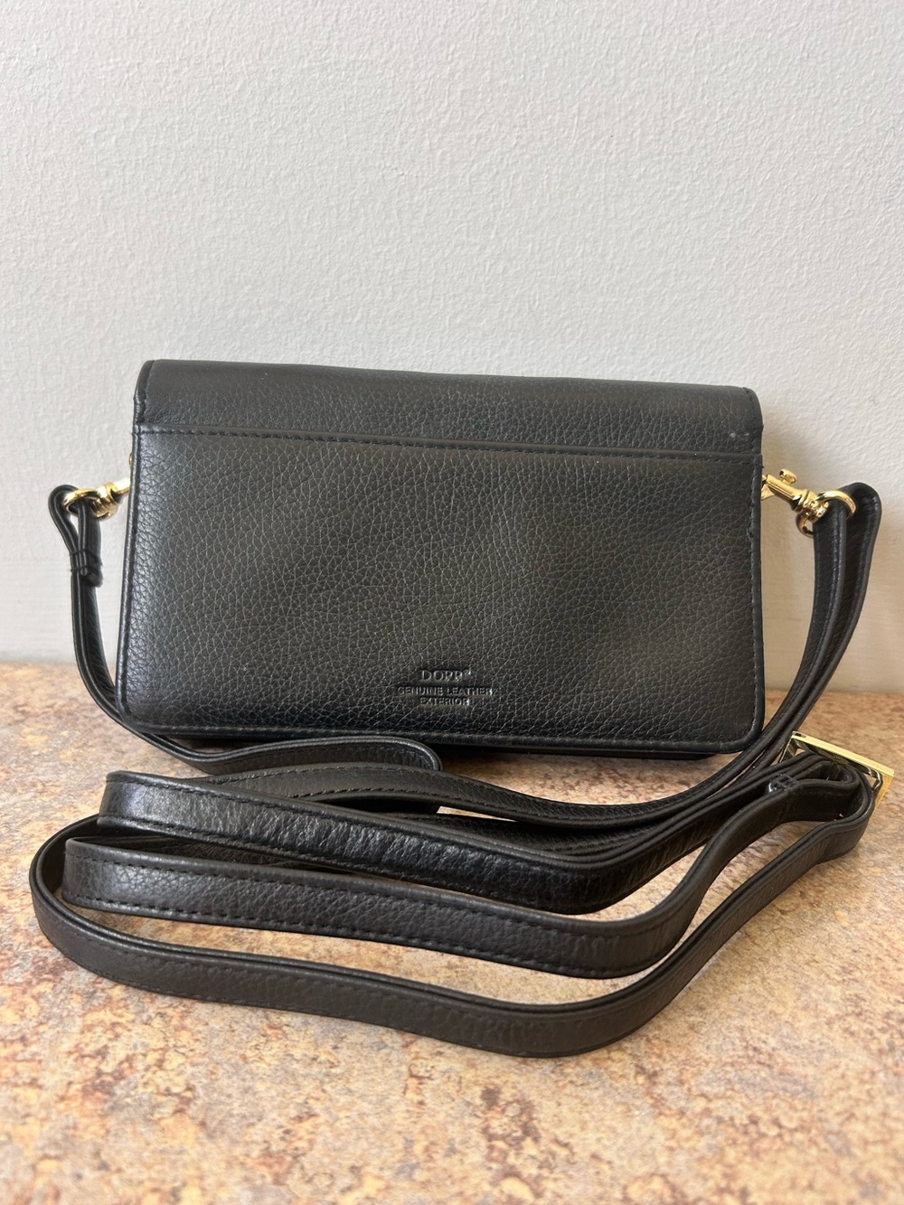 DOPP Genuine Pebbled Black Leather convertible wallet/purse/wristlet
